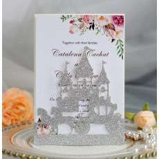 Wedding Card Design Laser Cut Castle And Carriage Invitation Glitter Card